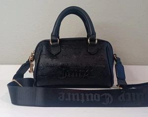 Juicy Couture Vintage kleine Handtasche schwarz & gold geprägt mit Riemen Anhänger schön! - Bild 1 von 9