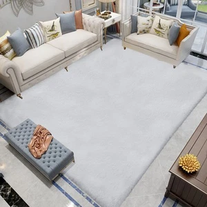 Fluffy Grey Washable Faux Rabbit Fur Area Rug - 6x9, Large, Plush, Shaggy, Li... - Picture 1 of 7