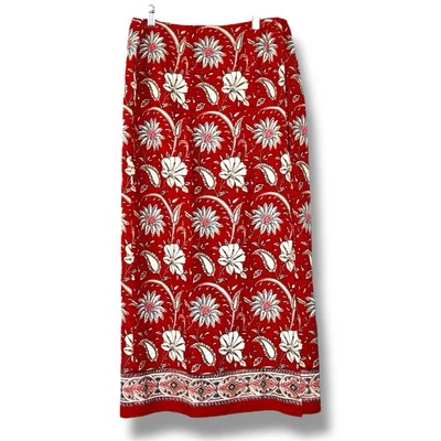 Falda Talbots Vintage Mujer 10 Rojo Floral Paisley Envoltura Lápiz Tobillo Versátil Foto 1 de 4