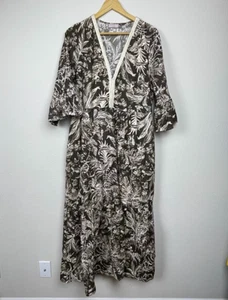 Vestido Saiph Lab Santorini Talla XL Marrón Beige Floral Algodón Boho Costero Maxi - Imagen 1 de 7