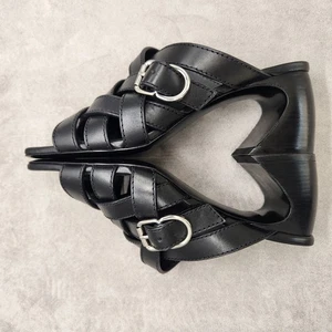 3.1 Phillip Lim Pantoletten 9 schwarz geflochtenes Leder Ausweis offen architektonische Absätze neu 550 $ - Bild 1 von 18