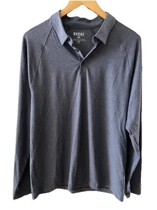 Rhône Delta Pique Long Sleeve Polo Shirt Blue Heathered Stretch Golf Mens Large - Picture 1 of 6