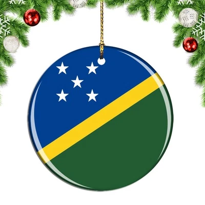 Solomon Islands Flag Round Christmas ornament city travel souvenir - Image 1 of 3