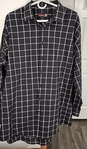 J. Ferrar Men Shirt XXL Black White Slim Stretch Collared Plaid Long Sleeve EUC - Picture 1 of 4