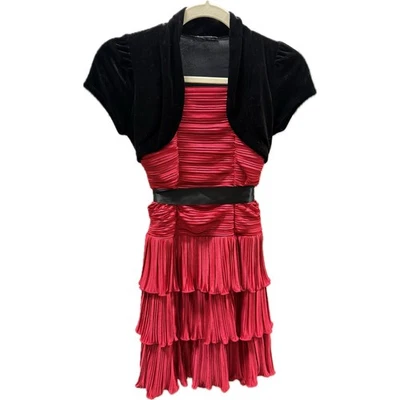 Vintage Y2K My Michelle Red Tiered Party Dress | Velvet Shrug | 2000s Cocktail Foto 1 de 4