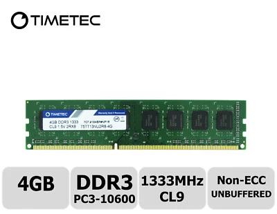Timetec 4GB DDR3 1333MHz PC3-10600 Non-ECC 1.5V 2Rx8 UDIMM Desktop Memory RAM - Image 1 of 4