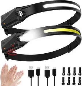 2Packs Rechargeable Headlamps, 230°Wide Beam Motion Sensor Headlight, 5 Modes - Picture 1 of 6