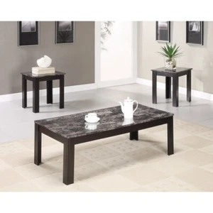 Black Faux Marble Top Coffee Table And End Stands Set (3 Piece) - Picture 1 of 4
