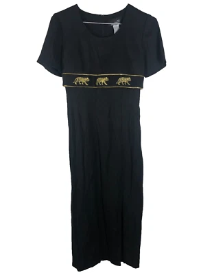 Maxi Vestido Vintage Años 80 Scarlett International Tigres Negros Talla 8 Foto 1 de 4