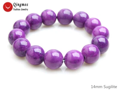 Bracelete feminino moderno de pedra sugilita roxa redonda 14 mm 7,5 pol. sutiã473 - Imagem 1 de 4