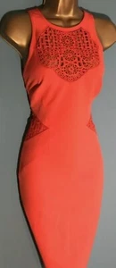 Karen Millen Coral Orange Crochet Lace Pencil Dress Size 14 - Picture 1 of 9