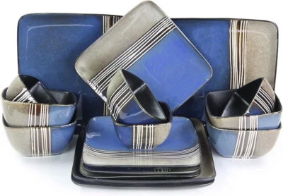 16 Piece Double Bowl Stoneware Dinnerware Set with Service for 4, Uptown Loft - Image 1 of 2