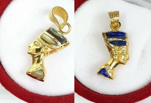 MÁSCARA DE REINA NEFERTITI DOBLE CARA COLGANTE ORO AMARILLO 18K EGIPCIO HECHO A MANO 1 Gr - Imagen 1 de 10
