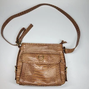 Coldwater Creek Brown Faux Crocodile Leather Purse Shoulder Bag Crossbody - Picture 1 of 12