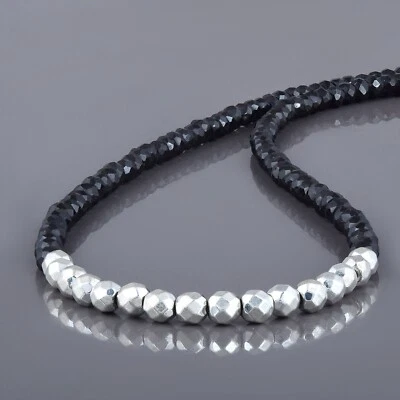 18 " Filo Nera Naturale Spinello e Argento Pirite Sfaccettato Collana Perle - Immagine 1 di 4