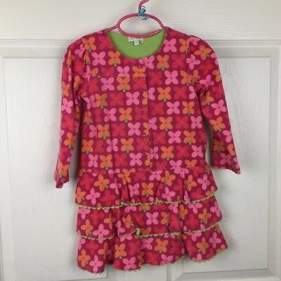 Vestido Le Top Rosa Volantes En Niveles Algodón Jersey Estampado Floral - Niñas 4T - Usado en Excelente Condición Foto 1 de 4