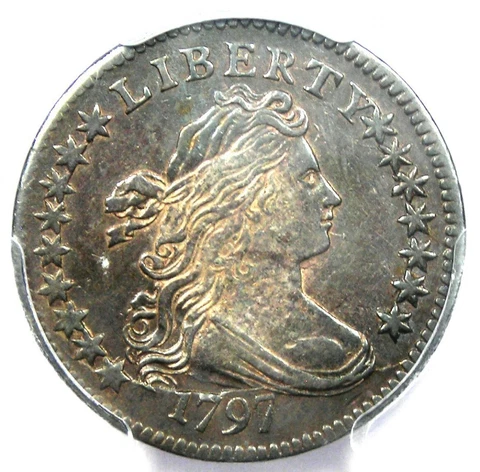 1797 Draped Bust Dime 10C Coin 16 Stars - Certified PCGS XF Detail (EF) - Rare! Cover