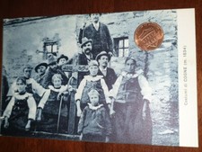 Cartolina d'epoca paesagg Italia Val d Aosta Cogne costumi croce fontana