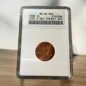 1999 ANACS MS 65 Type 2 Reverse Proof Hub Lincoln One Cent - Picture 1 of 4
