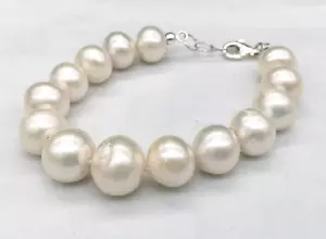 bracciale donna vere perle grandi bianche argento bianco titolo 925 gioiello - Foto 1 di 9