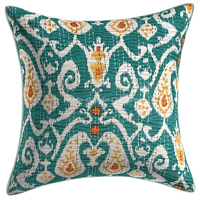 Pillow Cover Handcrafted Indian Kantha Decor Car Sofa Cushion Case 16 x 16 in - Image 1 of 4