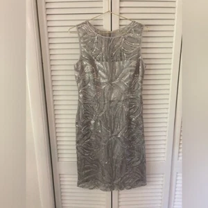 Abito tubino donna Tahari Authur S Levine argento senza maniche paillettes taglia 6 - Foto 1 di 7