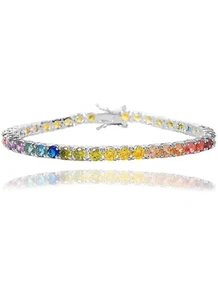 Brazalete Tenis ADIRFINE Plata de Ley 925 Chapado en Oro Redondo Multicolor Circonita - Imagen 1 de 7