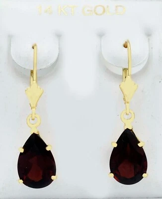 GENUINE 8.38 Cts GARNET DANGLING EARRING 14k GOLD - Free Certificate Appraisal - Image 1 of 4