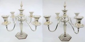 c1900 HARTFORD STERLING Co Quadruple Silverplate Pair 5 Light Candelabra Beaded - Picture 1 of 10