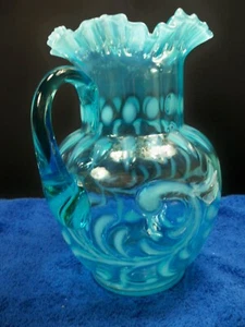 Jefferson Opalescent Glass Blue Button & Braids Pitcher Jug Antique 1905 - Picture 1 of 13