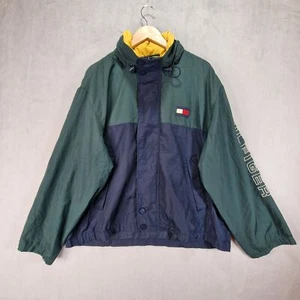 Vintage Tommy Hilfiger Jacket Mens Medium Green Navy Yellow 90s Windbreaker - Picture 1 of 15