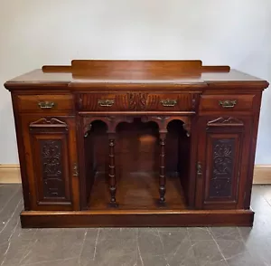 Beautiful Antique Solid Oak Carved Buffet Arts and Crafts Sideboard Cabinet - Picture 1 of 15