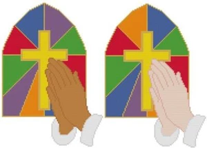 CROSS STITCH+ CRAFT PATTERN Stain Glass Pray Hands Christian God Jesus Christmas - Picture 1 of 20