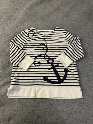 Suéter Kim Rogers Mediano Blanco Rayas Cuello en V Pullover Algodón Foto 1 de 4