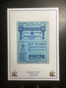 1925-26 Birmingham v Burnley Division 1 Programme PRINT - Picture 1 of 1