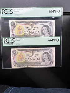 1973 Canada $1 Bank Notes 2 Consecutive Both Graded Legacy 66PPQ SN#BCK8728325/6 - Picture 1 of 12