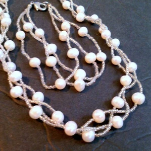 Weiße Süßwasserperle und Samen Perle geflochtene Halskette Armband Halbschmuck - Bild 1 von 4