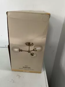 Brand New NXT Brass Norton 3 light Flush Fitting Ceiling Light Sealed - Picture 1 of 16