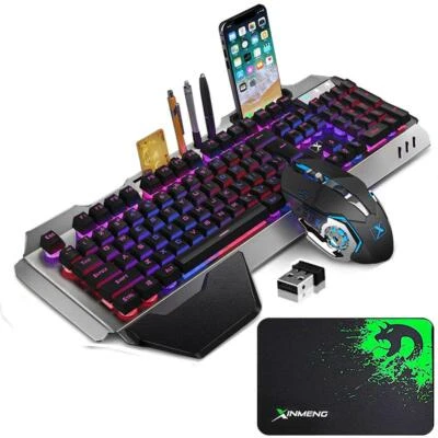 Wireless Gaming Keyboard and Mouse Mechanical Feel Rainbow Backlit - Image 1 of 4