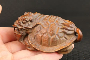Rara Japonesa Madera Tallada a Mano Dragón Tortuga Estatua Netsuke Colección Regalo - Imagen 1 de 9