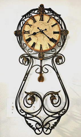 Vintage Working Victorian Ornate Wrought Iron and Stone Wall Clock Cover