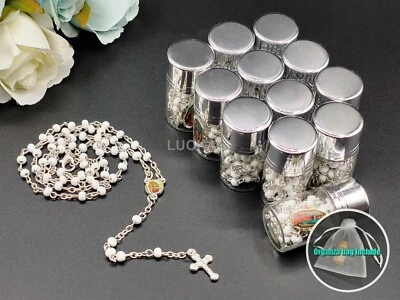 Collar Rosario Blanco EE. UU. 12 piezas en Tarro de Plata de Vidrio Perfecto para Recuerdo de Boda Foto 1 de 4