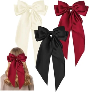 Large Bow Oversized Plain Black Red Knot Hair Clip Accessories Satin Women Girls - Picture 1 of 28