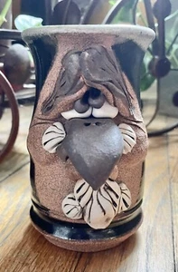 MAHON MADE STONEWARE STUDIO POTTERY MUG CREEPY FACE BIG NOSE VINTAGE LG - Picture 1 of 7