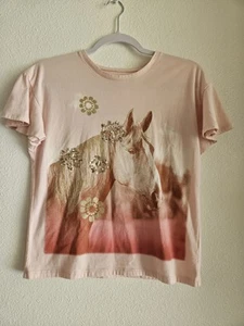 Girls’ Western Style Pink T-Shirt w/ Flutter sleeves and horse , Sz L (14) - Picture 1 of 5