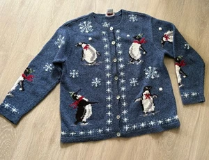 Vintage Talbots Damen blau Handstrick Cardigan Pinguin Leinenmischung Pullover - Größe L - Bild 1 von 11