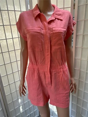 Women's Universal Thread 4 Coral Pink Linen Blend Short Sleeve Summer Romper - Image 1 of 4