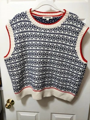 Boden Eleanor Fair Isle Chunky Sweater Vest Red, Cream, Blue Size XL - Image 1 of 4