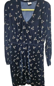 Cabi Velvet Floral Dress Navy Blue Long Sleeve V-Neck Elastic Waist Midi M - Picture 1 of 14