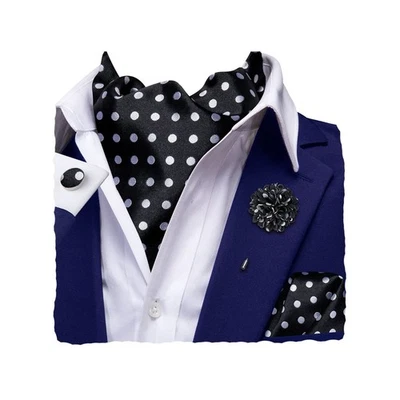 Corbata y solapa de corbata de seda Ascot de punto blanco y negro para hombre... Foto 1 de 4